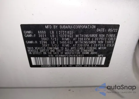 2022 Subaru Ascent Limited из США, поврежденный, VIN 4S4WMAPD3N3442401